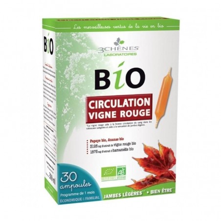 3 CHÊNES BIO CIRCULATION vigne rouge boite 30 ampoules