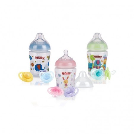 NUBY set de biberon avec tétine anti-colique et 2 sucettes 270 + 0 mois réf: ID68057