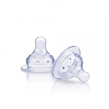 NUBY lot de 2 tétines silicone pour biberons à col large +4 mois