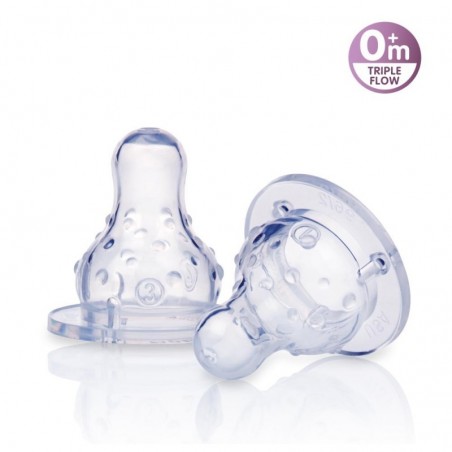 NUBY lot de 2 tétines silicone pour biberons à col standard +0 mois