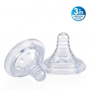 NUBY Lot de 2 tétines silicone pour biberons oval à col large + 3mois Réf: ID1199