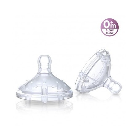 NUBY lot de 2 tétines en silicone pour biberons à col large +0 mois Réf: ID0015