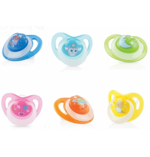 NUBY Sucette en silicone Lumière orthodontique avec picots de massage et couvercle de protection 0-6 mois Réf: ID5818SOSM