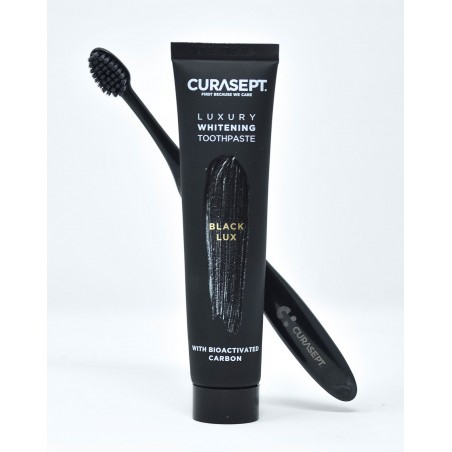 CURASEPT PACK LUXURY WHITENING dentifrice BLACK 75 ml + Brosse à Dent OFFERT