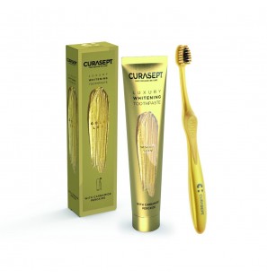 CURASEPT PACK LUXURY WHITENING dentifrice GOLD 75 ml + Brosse à Dent OFFERT