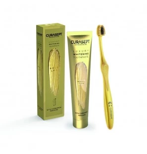 CURASEPT PACK LUXURY WHITENING dentifrice GOLD 75 ml + Brosse à Dent OFFERT