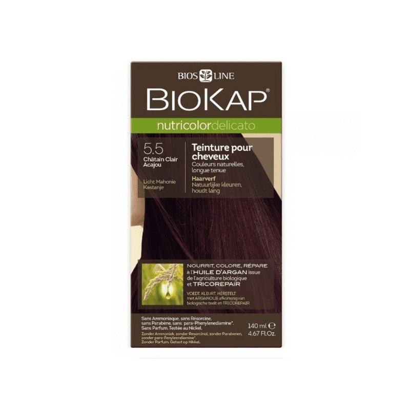 BIOKAP – Nutricolor Delicato 5.5 Châtain Clair Acajou, 140 ml