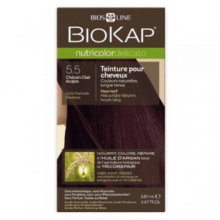 BIOKAP – Nutricolor Delicato 5.5 Châtain Clair Acajou, 140 ml