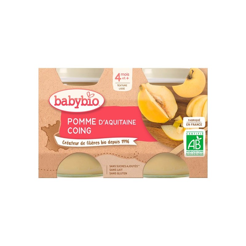 BABYBIO POMME & COING Petits pots de fruits | 2 x 130 G