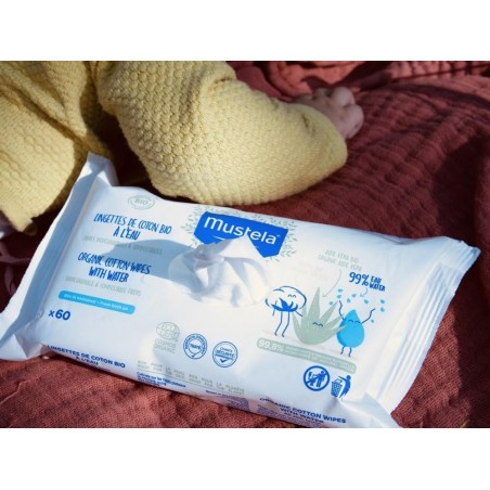 MUSTELA lingettes de Coton à l'eau BIO | 60 u