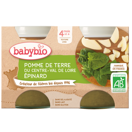 BABYBIO POMME DE TERRE & EPINARD Petits pots de légumes | 2 x 130 G