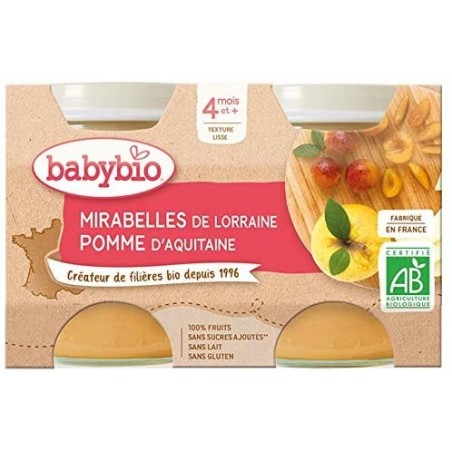 BABYBIO POMME & MIRABELLE Petits pots de fruits | 2 x 130 G