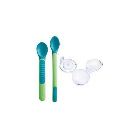 MAM 2 cuillères thermo sensibles + étui couleur verte 6+ mois