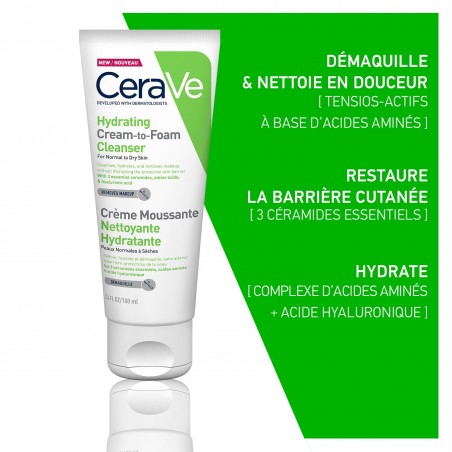 CeraVe Crème Moussante Nettoyante Hydratante Peau Normale à Sèche | 100ml