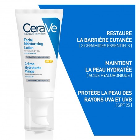 CeraVe Crème Hydratante Visage SPF25 Peau Normale à Sèche | 52ml