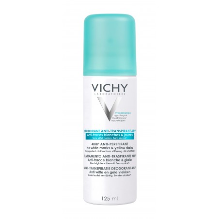 Vichy Dermo-Tolérance Déodorant Anti-Transpirant 48H Anti-Traces Jaunes et Blanches Aérosol | 125ml
