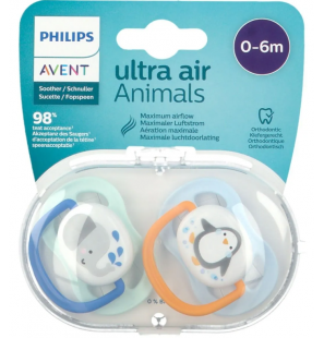 Avent Philips Sucette Ultra Air Animal Sucettes 0-6 Mois Garcon