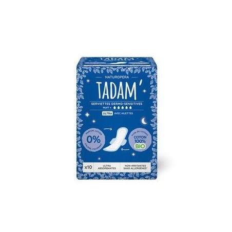 TADAM serviettes Ultra Coton Bio NUIT+ 5gttes boite 10U