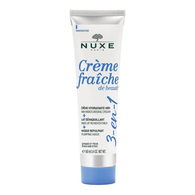 NUXE Crème fraîche de beauté 3-en-1, Crème Hydratante 48h, Lait Démaquillant, Masque Repulpant 100ml