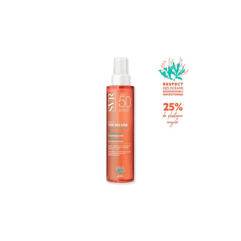 SVR SUN SECURE- Huile biodégradable sèche fini satiné spf 50 | 200 ml