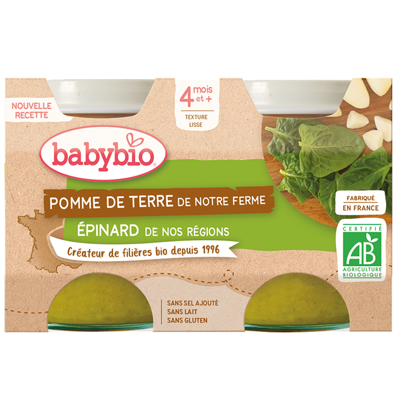 BABYBIO POMME DE TERRE & EPINARD Petits pots de légumes | 2 x 130 G