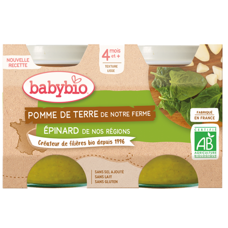 BABYBIO POMME DE TERRE & EPINARD Petits pots de légumes | 2 x 130 G