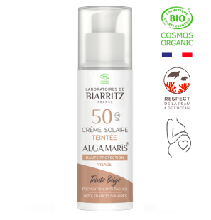 BIARRITZ ALGAMARIS crème solaire Teinté BEIGE spf 50 Bio| 50 ml