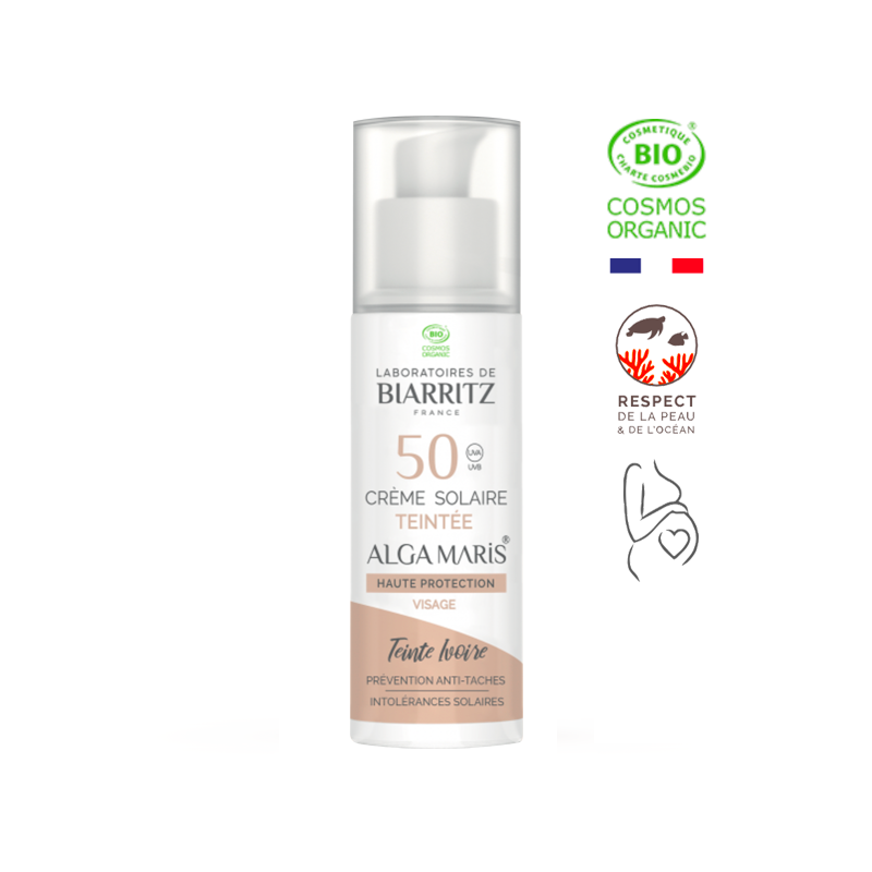 BIARRITZ ALGAMARIS crème solaire Teinté IVOIRE spf 50 Bio| 50 ml