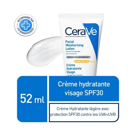 CeraVe crème hydratante visage SPF30 peaux normales à sèches | 52ml