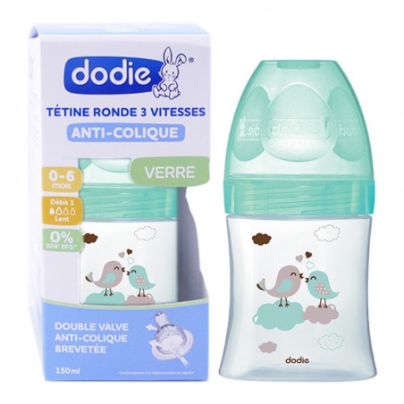 DODIE biberon initiation+ Verre Oiseau Vert 0-6M | 150 ml