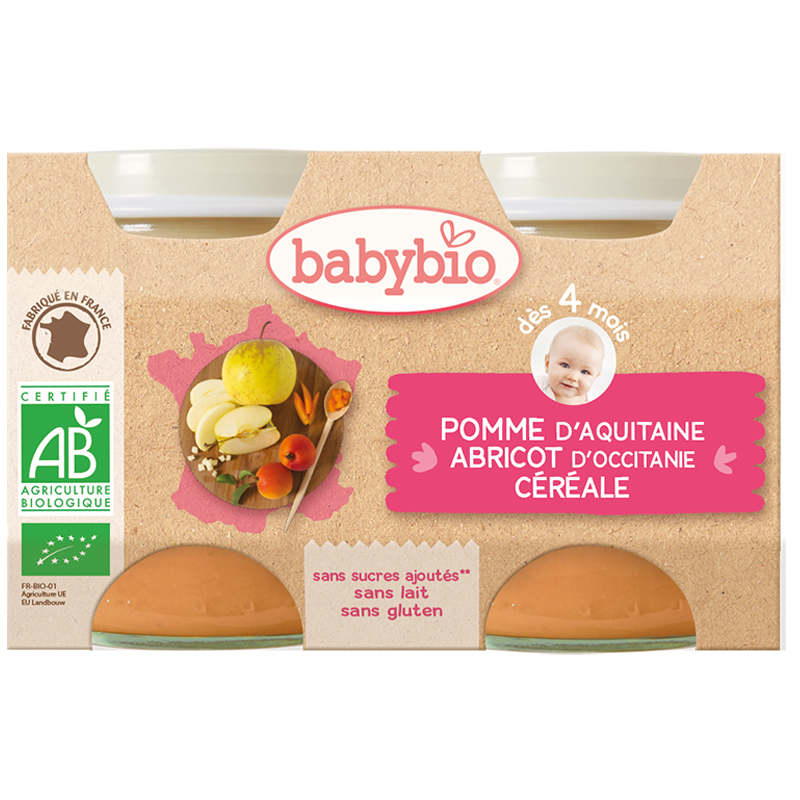 Babybio Pomme d’Aquitaine Abricot d’Occitanie Céréale 2 | 130G