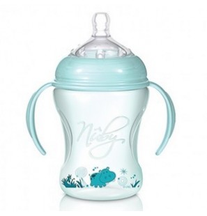 NUBY Biberon imprimé teinté vert clair 240ml avec anses