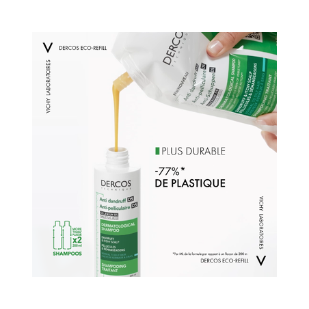 Vichy Dercos Eco-Recharge Shampoing Traitant Anti-Pelliculaire Cheveux Gras| 500 ml