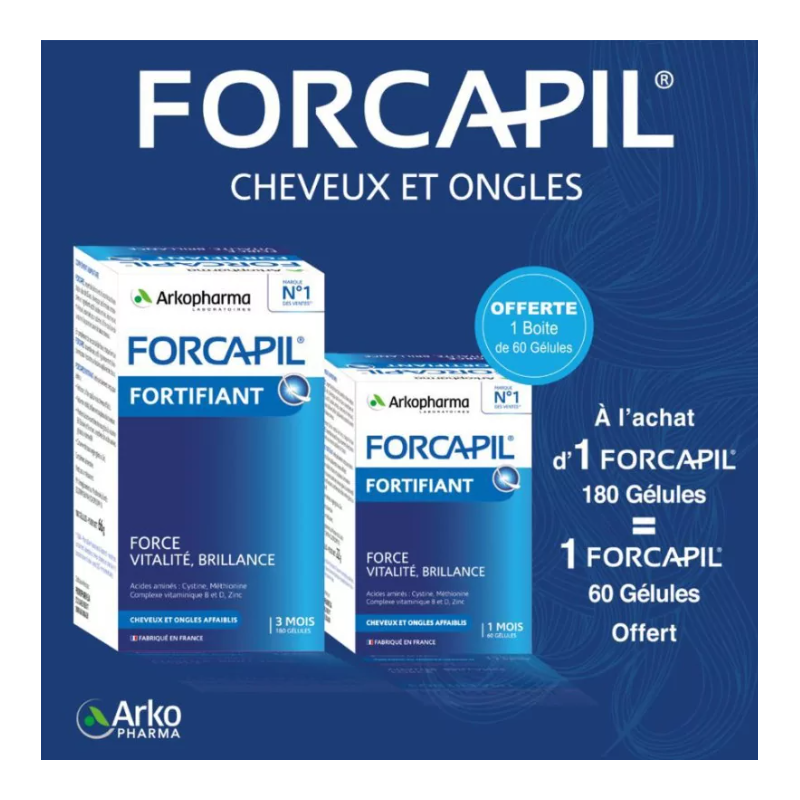 ARKOPHARMA PACK FORCAPIL cheveux et ongles 180 gélules + 60 gélules Offertes