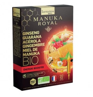 SANTAROME Ginseng Guarana Acérola Gingembre Miel de Manuka Bio 20 Ampoules