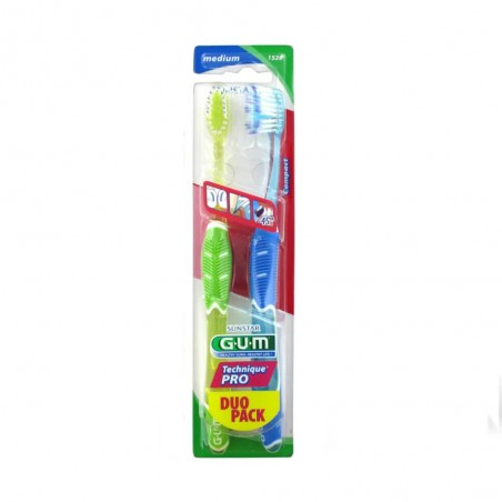 GUM TECHNIQUE PRO COMPACT BROSSE A DENTS MEDIUM DUO PACK REF 1528