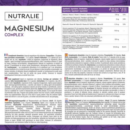 NUTRALIE MAGNESIUM COMPLEX BISGLYCINATE CITRATE VITAMINE B5 B6 C B120 CAPSULES