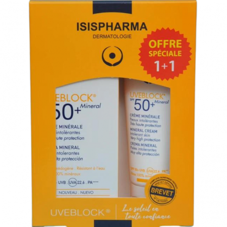 ISISPHARMA PACK UVEBLOCK SPF50+ CREME MINERALE INVISIBLE 40ML + UVEBLOCK SPF50+ CREME MINERALE INVISIBLE 40ML OFFERT