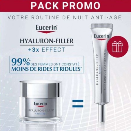 EUCERIN PACK HYALURON FILLER 3x EFFECT Soin de Nuit + Contour des Yeux Anti-Rides SPF15 15ml OFFERT