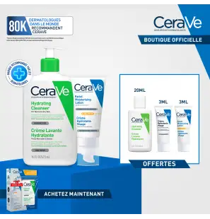 CERAVE Pack crème lavante hydratante 473 ml + crème hydratante visage spf50 ml + 3 miniatures offertes