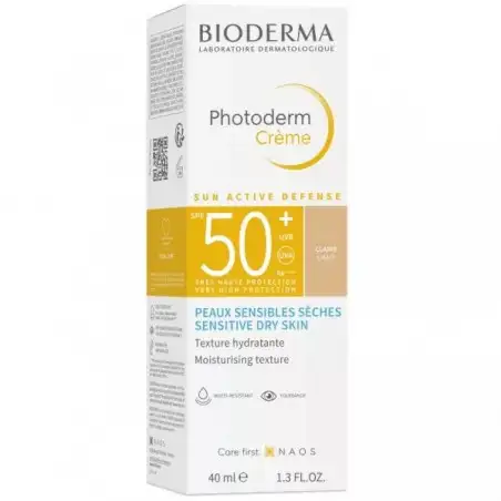 BIODERMA PHOTODERM CREME CLAIRE SUN ACTIVE DEFENSE PEAUX SENSIBLES SECHES SPF50+ 40ML