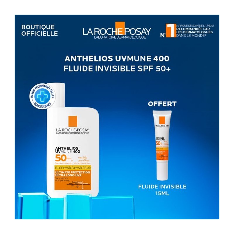 La Roche-Posay Offre Anthelios UVMune 400 Fluide Invisible Solaire SPF50+ 50ML + UVMune 400 Fluide Invisible 15ML OFFERT La Roche-Posay Offre Anthelios UVMune 400 Fluide Invisible Solaire SPF50+ 50ML + UVMune 400 Fluide Invisible 15ML OFFERT