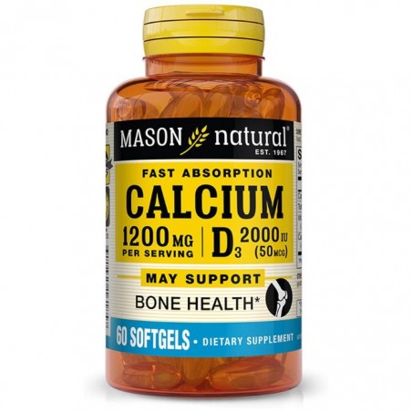 MASON NATURAL CALCIUM 1200MG D3 2000IU B60 GELULES