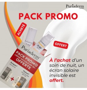 PURIADERM PACK PURIACTIV SOIN NUIT 30ML + PURISUN ECRAN INVISIBLE SPF50+ 50ML