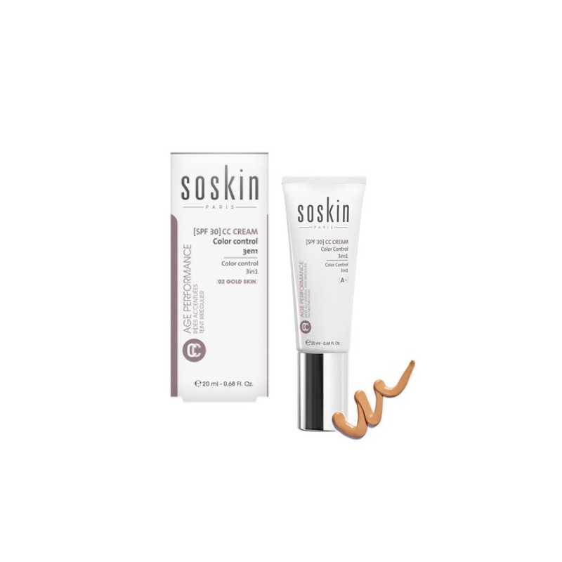 SOSKIN CC crème color control 3 en 1 Gold skin 02 spf 30+