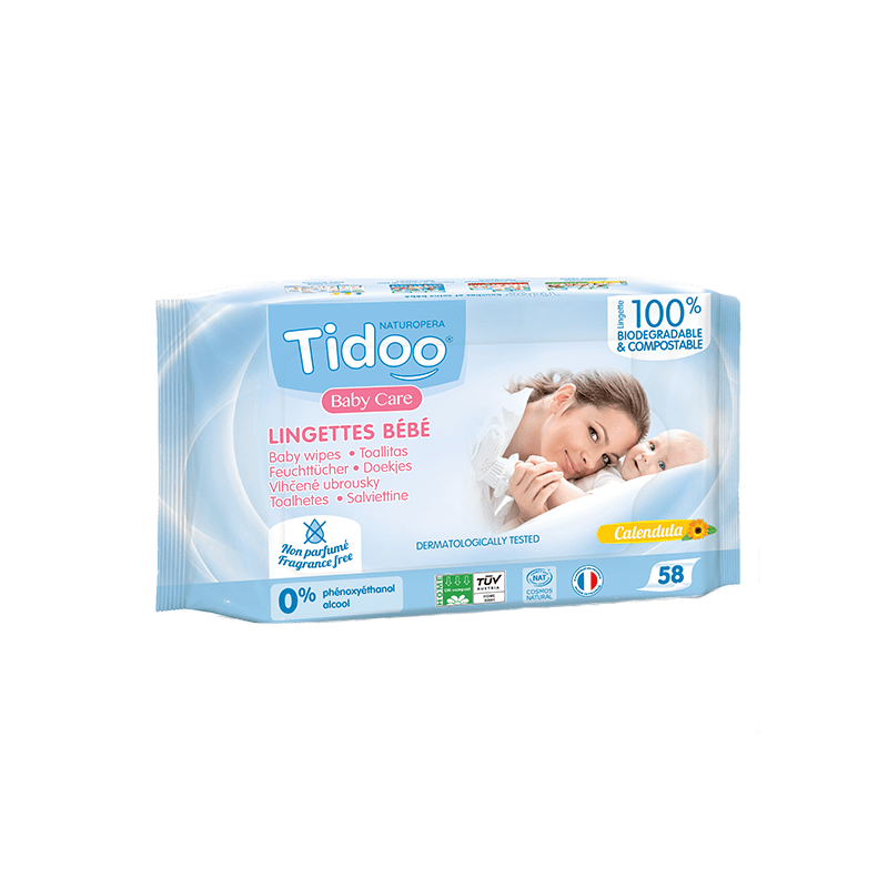 TIDOO BABY CARE lingettes Sans Parfum au Calendula BIO | 58 u