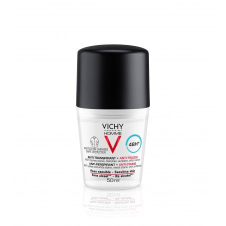 Vichy Homme Déodorant Bille Anti-Traces 48H Protection Chemises Peau Sensible | 50ml