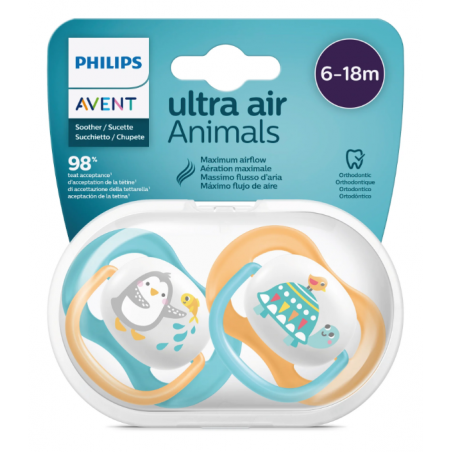 Avent Philips Sucette Ultra Air Animal 6-18 Mois Garcon 2 Pièces