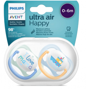 Avent philips Sucette  ultra air Collection Happy 0-6mois garçon lot de 2