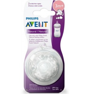 AVENT LOT DE 2 TÉTINES NATURAL DÉBIT VARIABLE +3MOIS